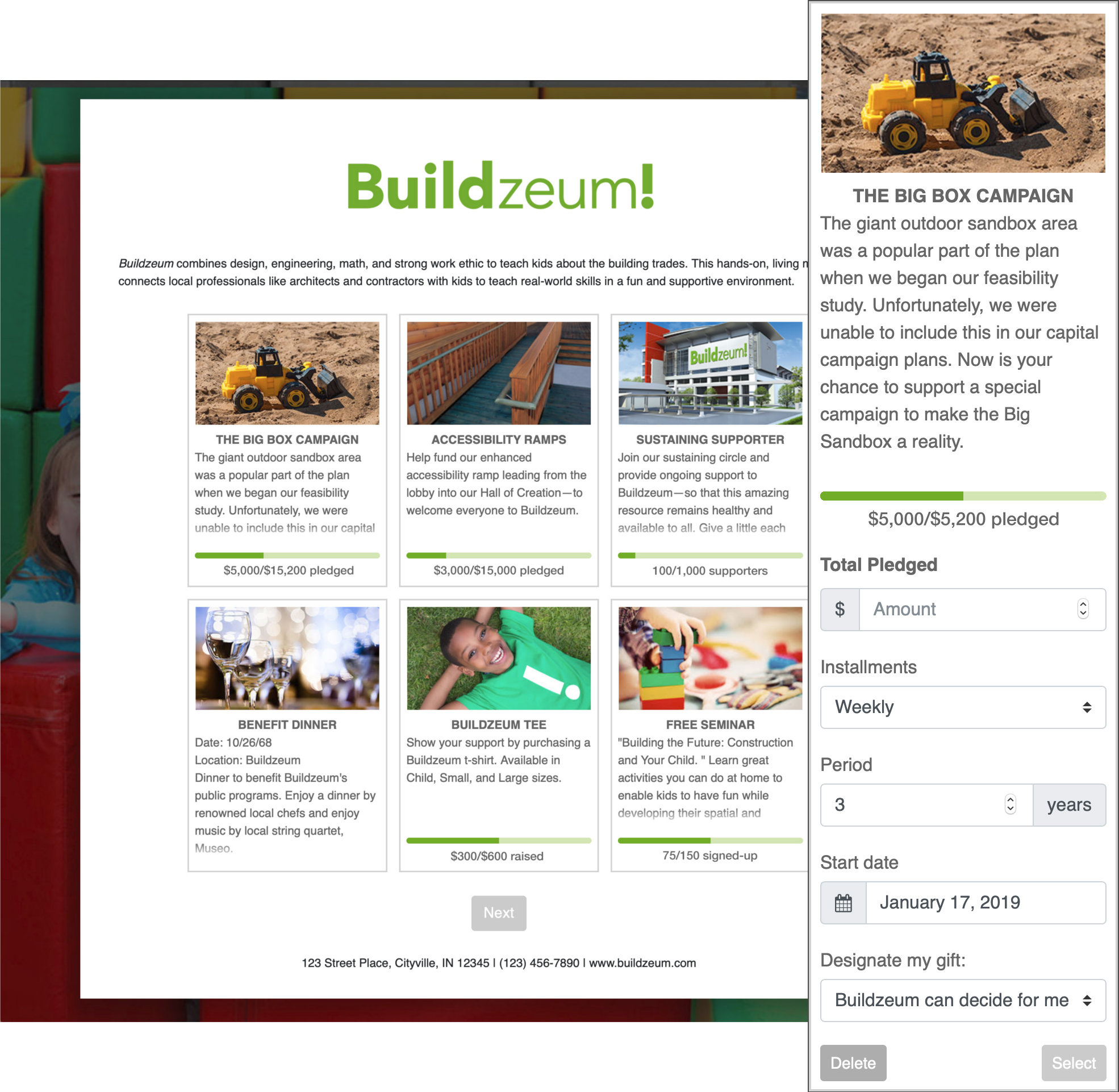 giving page, online giving form