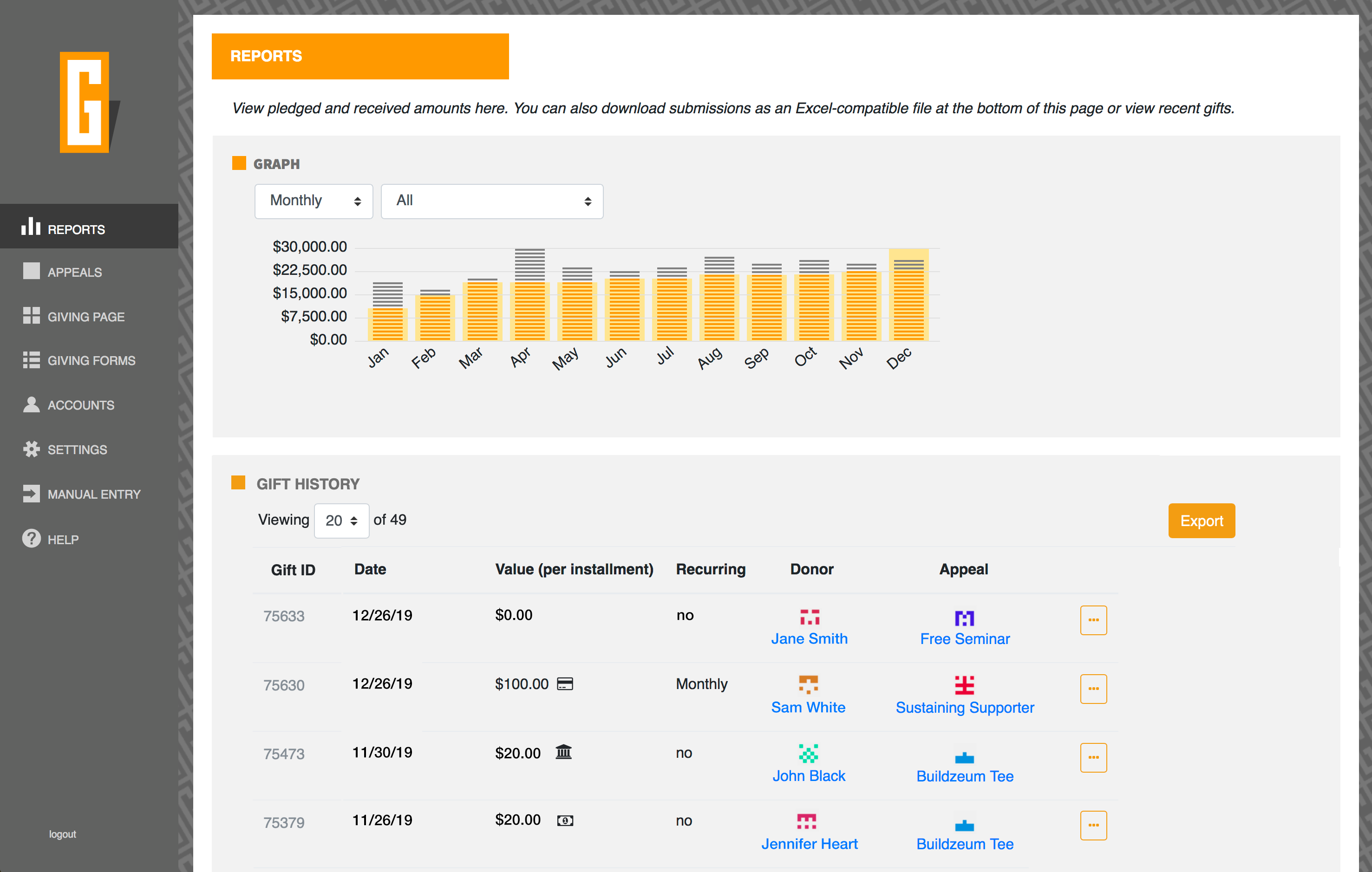 online giving reporting